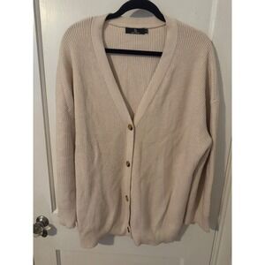 LILLUSORY Cream Ribbed Knit Oversized Cardigan Sweater V-Neck Button Front Large